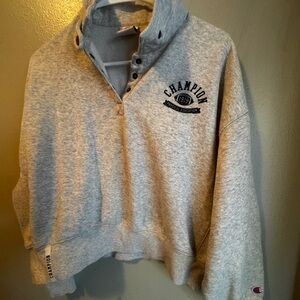 Champion Gray Quarter Button Sweatshirt Pullover | Size M
